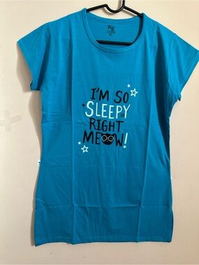 Miss KG Turquoise Graphic Cat Sleep T shirt long size XL